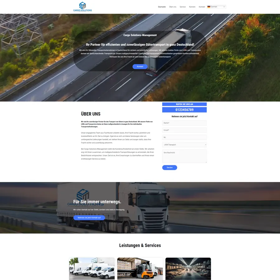 Screenshot der Webseite von Cargo Solutions Management