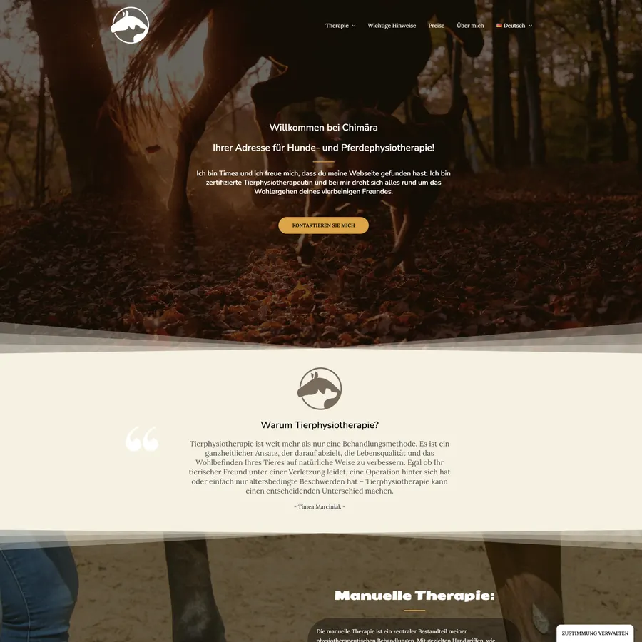 Screenshot der Webseite von Chimära Tierphysio
