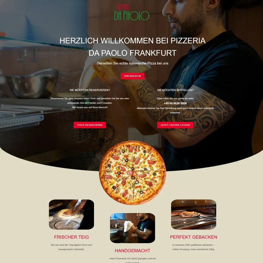 Screenshot der Webseite von Pizzeria Da Paolo