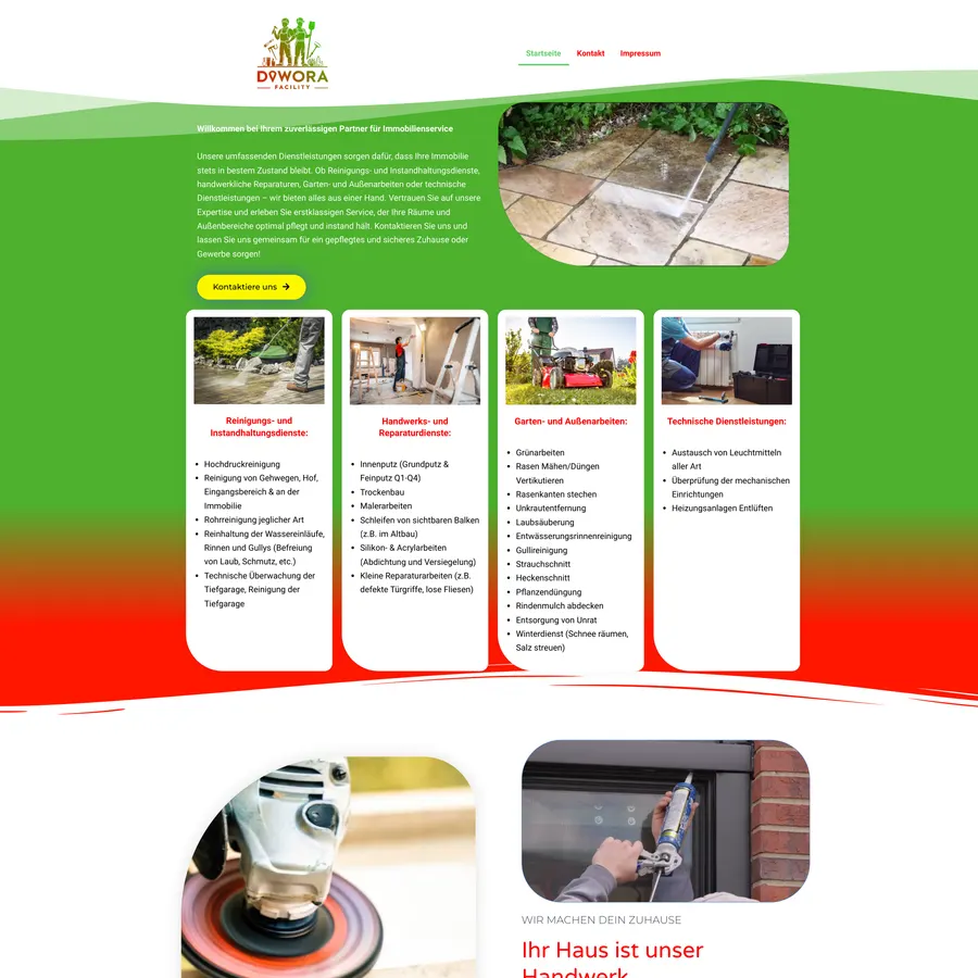 Screenshot der Webseite von Dwora Facility