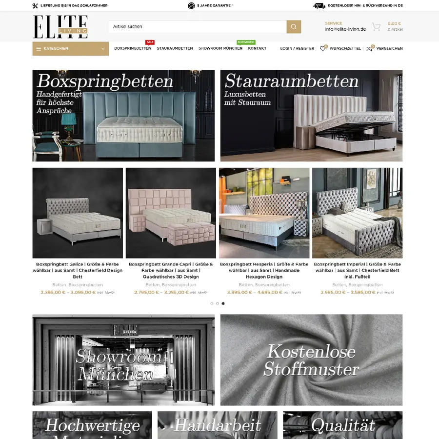 Screenshot der Webseite von Elite Living