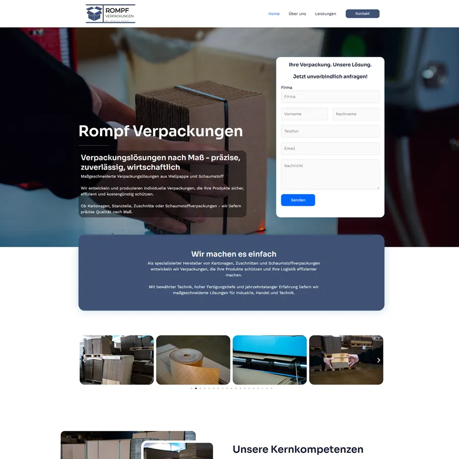 Screenshot der Webseite von Rompf Verpackungen