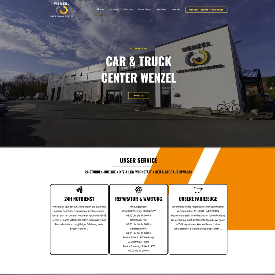 Screenshot der Webseite von Wenzel Car & Truck Center